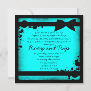 Invitation Neon turquoise grunge noir ruban mariage invite