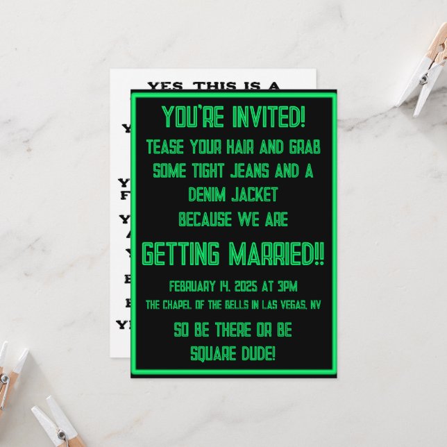 Invitation néon vert sur noir (Devant/Arrière en situation)