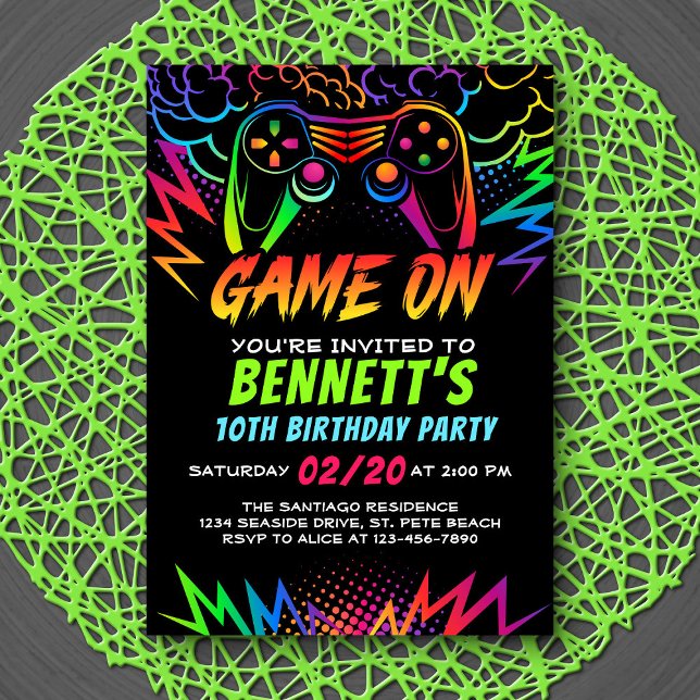 Invitation Neon Video Game Controller Anniversaire (Créateur téléchargé)