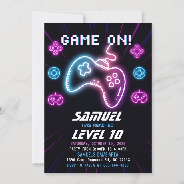 Invitation Neon Vidéo Jeu Camion Arcade Anniversaire Invitati (Devant)