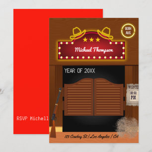 Invitation Neon Wild West Cowboy thème Graduation Party