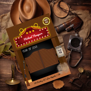 Invitation Neon Wild West Cowboy thème Graduation Party
