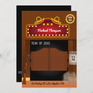 Invitation Neon Wild West Cowboy thème Graduation Party Invi