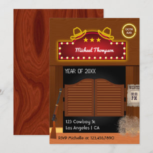 Invitation Neon Wild West Cowboy thème Graduation Party Invi