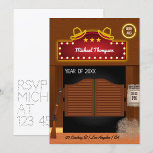Invitation Neon Wild West Cowboy thème Graduation Party Invi