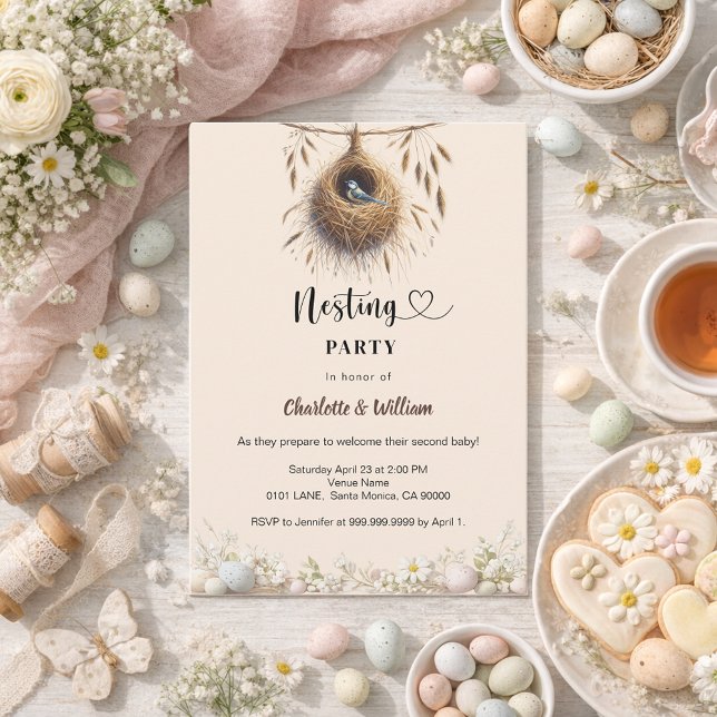 Invitation Nesting party bird nest spring eggs baby shower (Créateur téléchargé)