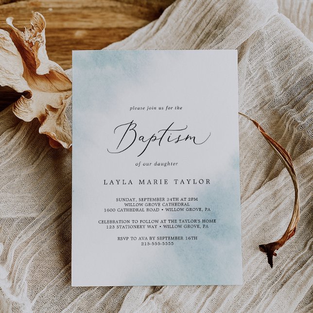 Invitation Nettoyage aquarelle | Baptême Bleu (Créateur téléchargé)