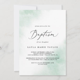 Invitation Nettoyage aquarelle   Baptême vert