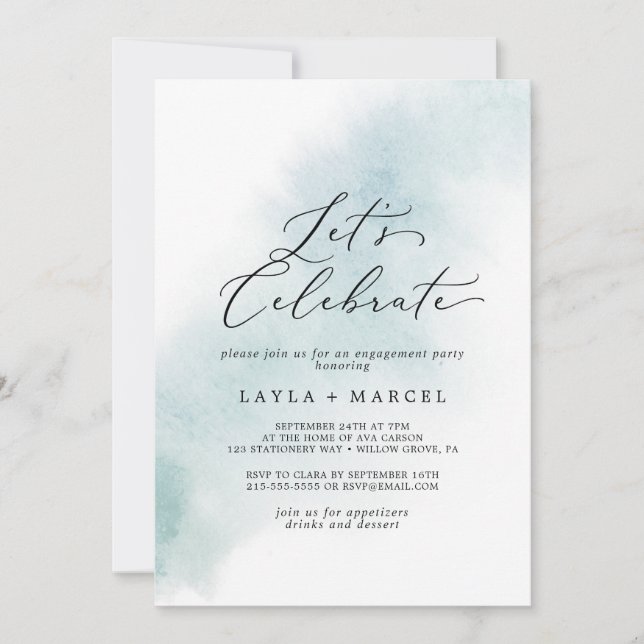 Invitation Nettoyage aquarelle | Bleu Fêtons (Devant)