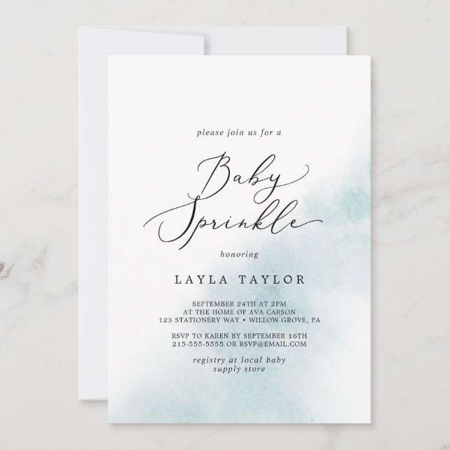 Invitation Nettoyage aquarelle | Blue Baby Sprinkle (Devant)
