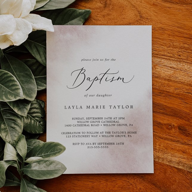 Invitation Nettoyage aquarelle | Blush Baptism (Créateur téléchargé)