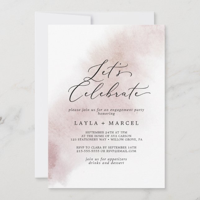 Invitation Nettoyage aquarelle | Blush Fêtons (Devant)