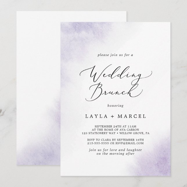 Invitation Nettoyage aquarelle | Brunch Mariage violet (Devant / Derrière)