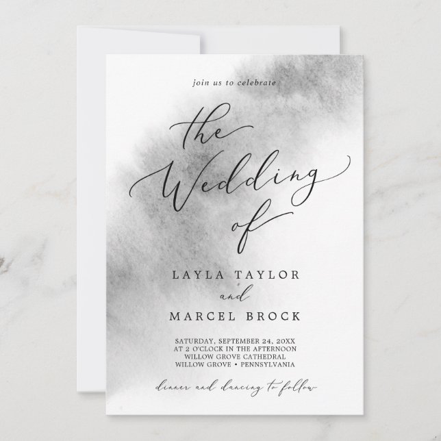 Invitation Nettoyage aquarelle | Grey Le Mariage De L'Invitat (Devant)