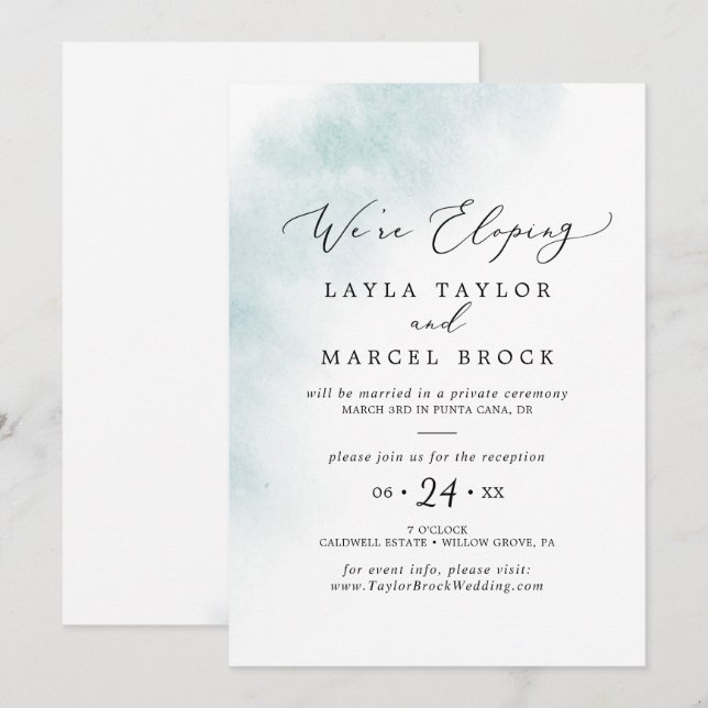 Invitation Nettoyage aquarelle | Réception Blue Elopement (Devant / Derrière)