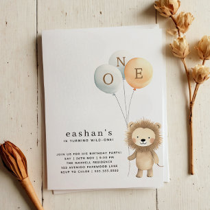 Invitation Nettoyer minimaliste mignon petit lion 1er anniver