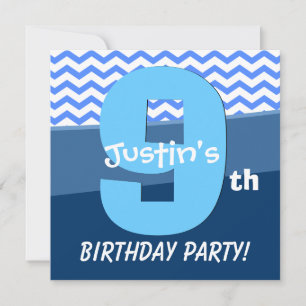 Invitation Neuf Anniversaire Motif Bleu Pour Garçon V06H2