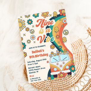Invitation Neuf Est Une Vibe Retro Florale 9E Fête Anniversai
