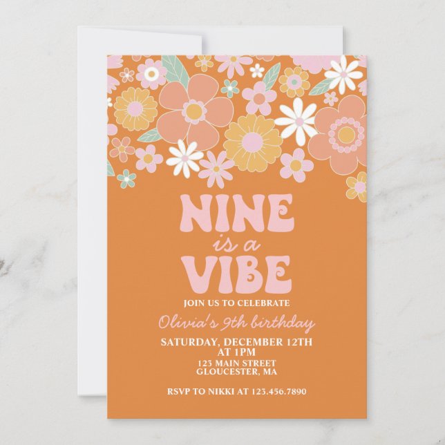 Invitation Neuf est une vibe Super Retro Floral 9e anniversai (Devant)