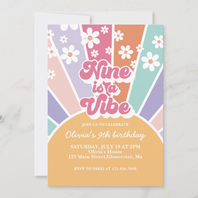 Invitation Neuf est Vibe Retro Sunshine Rainbow Daisy (Devant)