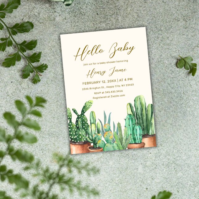 Invitation Neutral Boho Desert Cactus Garden Baby shower (Neutral Boho Desert Cactus Garden Baby Shower Invitation)