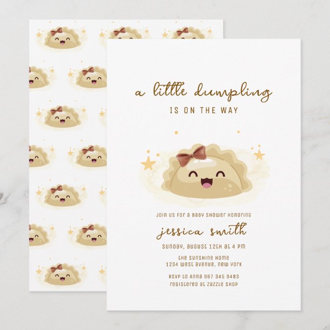 Invitation Neutral Kawaii Asian Bow Dumpling Baby Shower  (Devant / Derrière)