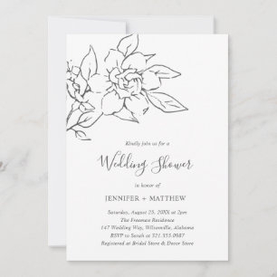 Invitation Neutral Line Art Floral Elégant Mariage Douche