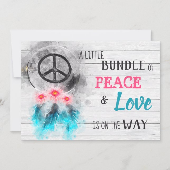 Invitation *~ Neutral Rustic Peace & Love Baby shower hippie (Devant)