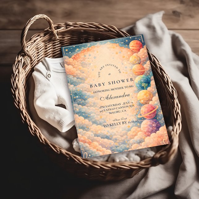 Invitation Neutral Space Planets Stars Baby Shower (Créateur téléchargé)