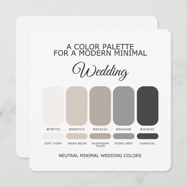 Invitation Neutral Wedding Color Palette Card (Devant / Derrière)