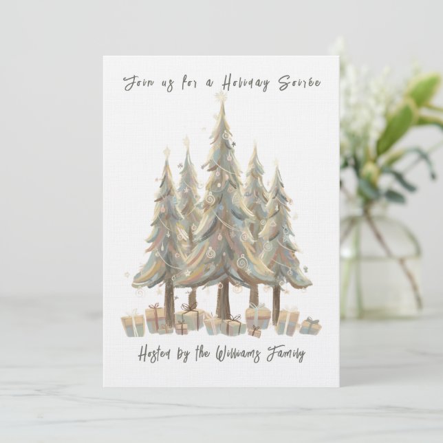 Invitation Neutral White Christmas Trees Cream Holiday (Debout devant)