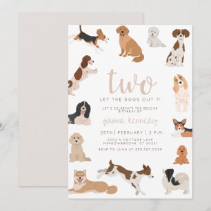 Invitation Neutre 2ème anniversaire deux laissez les chiens s