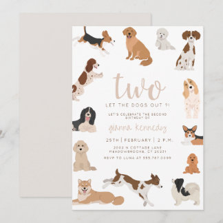 Invitation Neutre 2ème anniversaire deux laissez les chiens s
