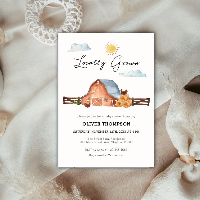 Invitation Neutre Cultivé localement Baby shower de ferme (Neutral Locally Grown Farm Barn Baby Shower Invitation)