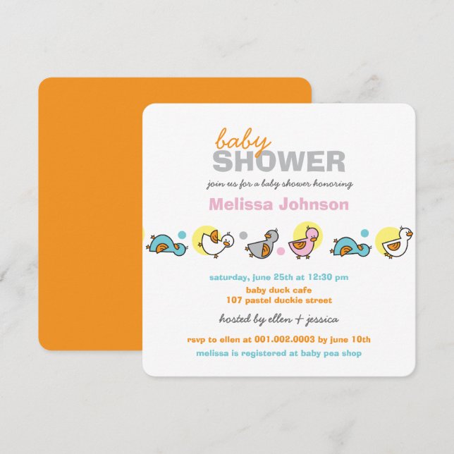Invitation neutre de baby shower de canards (Devant / Derrière)
