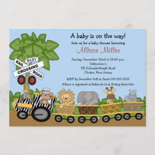 Invitation neutre de baby shower de train de
