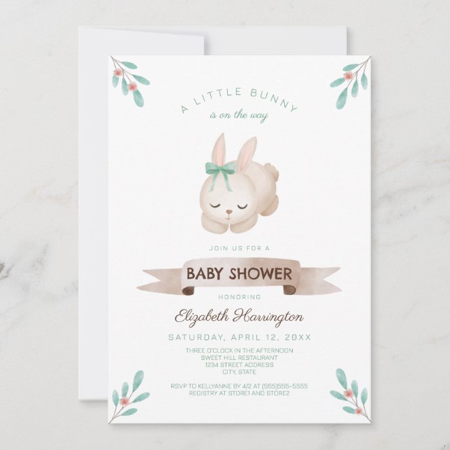 Invitation Neutre genre Un petit lapin Baby shower de printem (Devant)