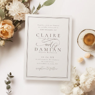 Invitation Neutre Simple Élégance Romantique Mariage Script
