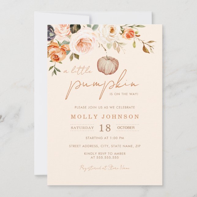 Invitation Neutre Un Baby shower Automne Un Peu Citrouille (Devant)