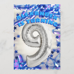 Invitation Neuvième anniversaire Silver et Blue Age 9 garçons