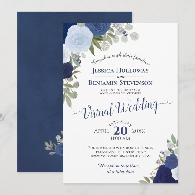 Invitation Neveu Rustic Blue Watercolor (Devant / Derrière)