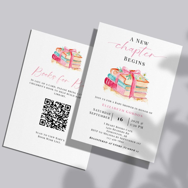 Invitation New Chapter Baby Shower Book Request QR Code Cute (Créateur téléchargé)