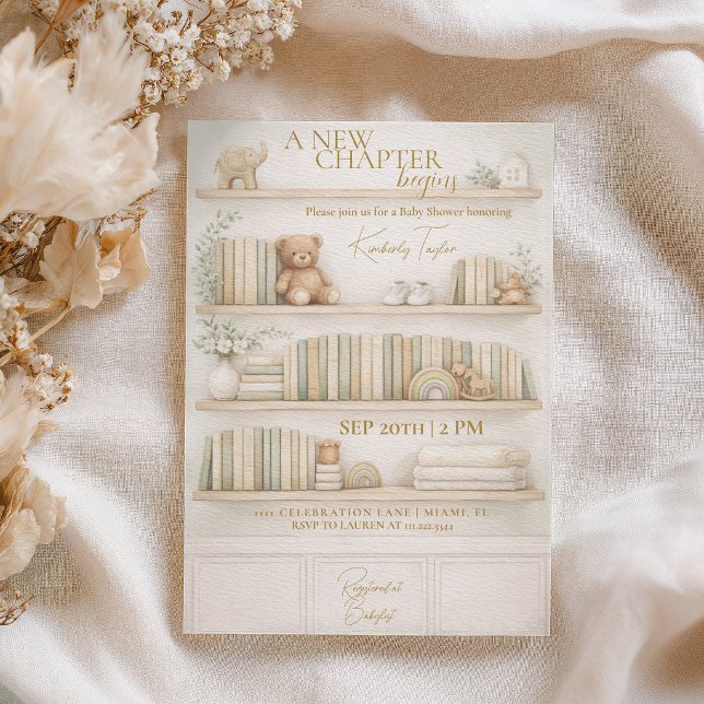 Invitation New Chapter Begins Storybook Neutral Baby Shower (Créateur téléchargé)