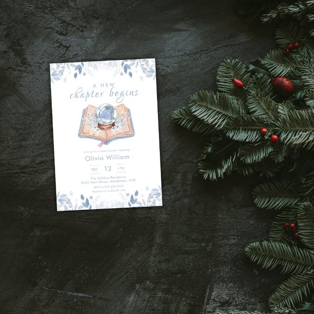 Invitation New Chapter Begins Winter Snowball Baby Shower (New Chapter Begins Winter Snowball Baby Shower Invitation)