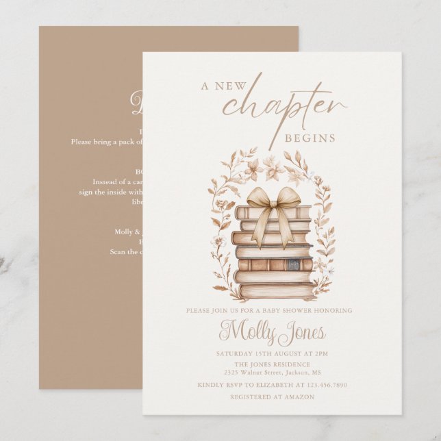 Invitation New Chapter Storybook Baby Shower All In One (Devant / Derrière)
