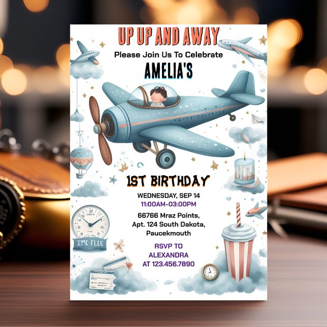 Invitation New Cloud 9 Fly Cute Sky Joy Avion 1er Anniversair (Créateur téléchargé)