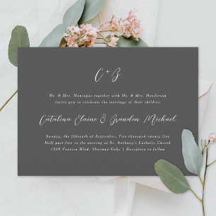 Invitation New Elegance Calligraphy Monogram Names Gray