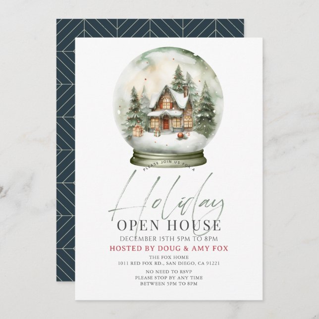Invitation New Home Globe des neiges Noël Holiday Open House (Devant / Derrière)