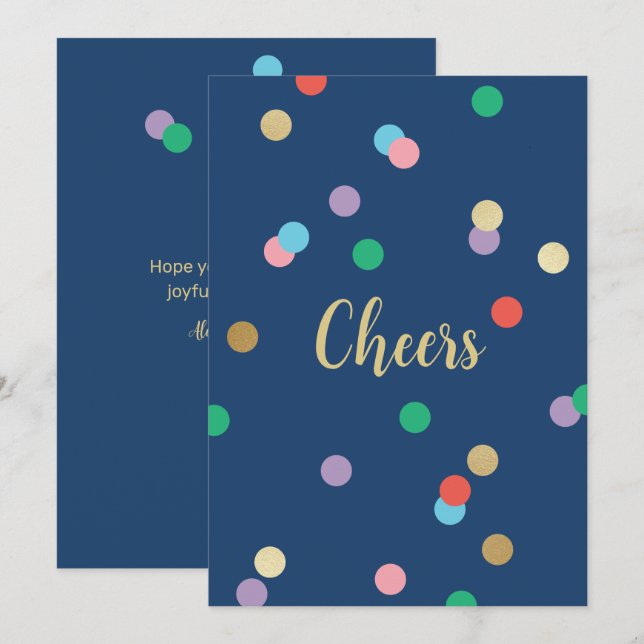 Invitation New Year Confetti Midnight Blue Greeting Card (Devant / Derrière)