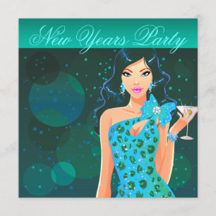 Invitation New Years Party Club Flyer turquoise/aqua